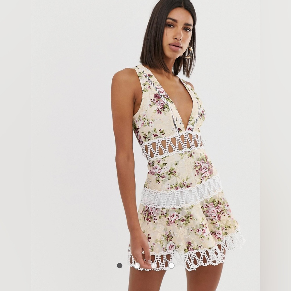 ASOS Floral Crotchet Plunge Dress